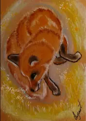 Buy ACEO Red Fox Animal Nature Wildlife Autumn Landscape Artwork Pastel Painting Art • 13.22£