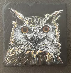Buy HANDPAINTED Owl 🦉 ON SLATE - SIGNED - CUTE GIFT 10x10cm • 13.69£