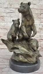 Buy Real Bronze Black Grizzly Bear Mother Cubs Animal Sculpture Statue Lost Wax Sale • 306.65£