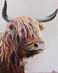 Buy Highland Cow Original Oil Painting  Realism Fine Art Sale On Canvas Wildlife • 350£