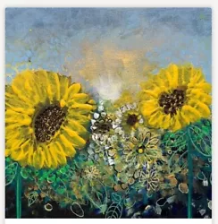 Buy Sunflowers Original Acrylic On Canvas Painting By Kumi Muttu Signed Small Floral • 15£
