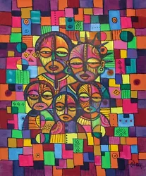 Buy The Happy Family VI -Original Rainbow Colored Painting From Africa • 378.89£