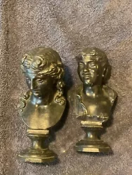 Buy Pair French Antique Art Nouveau Woman Nouveau Busts Metal Bronze • 184.27£