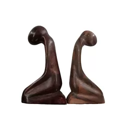 Buy Abstract Art Hand Carved Wooden Sculpture Couple MCM Wood Sculpture Modern Pair • 33.06£