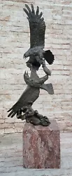 Buy Hand Made To Eagles Fighting In Air For A Fish Bronze Sculpture Large Statue Art • 491.79£