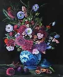 Buy Flower Bouquet In A Blue Vase Original Oil Painting Luxury Art  Home Wall Decor • 332£