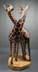 Buy Vintage Hand Carving And Painting Giraffes Figurines On Wooden Stand, 12  Tall • 20.78£