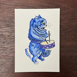 Buy Louis Wain (after) Blue Drummer Cat - Original Watercolour Painting - Signed • 29.99£