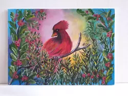 Buy Original Art  Acrylic On 5 X7  Canvas PaintingRed Cardinal Bird  Artwork Decor • 25.21£