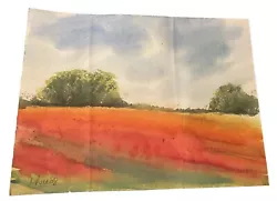 Buy Red Flower Meadow OOAK Original Abstract Impressionist Watercolour Landscape WOW • 7£