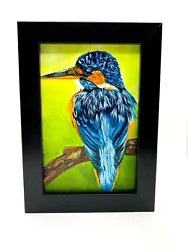 Buy Kingfisher Bird Original Oil Painting- MINI FRAMED Realistism Artwork Sale • 60£