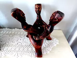 Buy Vintage African  Handcarved Wood 3 Man Unity Interlocking Sculpture • 37.35£