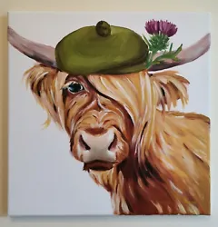 Buy Artist Studio Clearance Original Oil Painting Canvas, Coo, Highland Cow 40x40cm • 150£