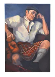 Buy Portrait Seated Man In Scottish Kilt Oil Painting Lenell Chicago Artist • 373.27£