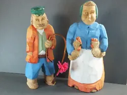 Buy Vintage Polish Folk Art Wooden & Painted Figure Sculptures - Man & Woman 10  • 14.99£