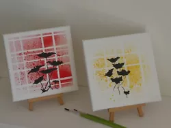Buy A Pair Of Abstract Poppy Paintings On 6 X 6  Canvases Designed To Go Together • 22.99£