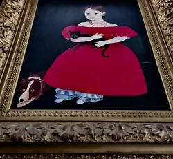 Buy Vintage Americana Folk Art Girl In Red Dress Dog & Cat After Ammi Phillips $1.7m • 7,481.20£