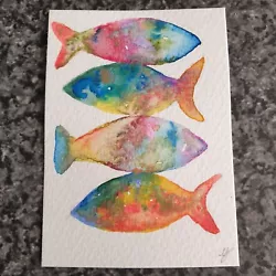 Buy Aceo New Loose Colourful Fish By Yvette Original Watercolour  • 3£