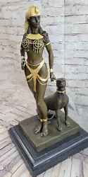 Buy 100% Bronze Original Nude Queen W/ Lion Egyptian Greek Ancient Style Figure Deco • 552.67£