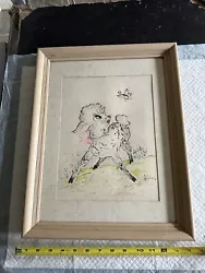 Buy Vintage Ethel Hampton Framed Watercolor Painting Whimsical Baby Lamb & Butterfly • 24.76£