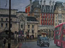 Buy Victoria Station London Architecture Red Double Decker Bus Taxi 16x12in Painting • 480£