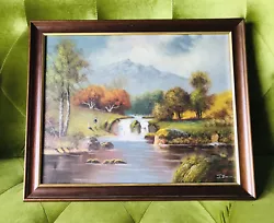 Buy Vintage Antique Style Wood Framed Oil Painting Country Lake Waterfall Still Life • 25£