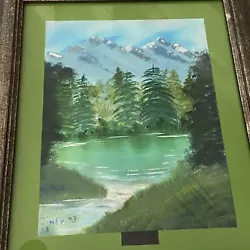 Buy Original Art Framed On Canvas Signed Mountains Lake Life Pine Trees  • 57.87£