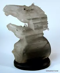 Buy Vintage Carved Quartz Rock Crystal Double Horse Head Sculpture Artist Sgnd A. K. • 1,003.57£