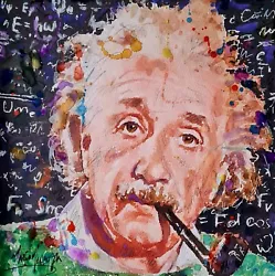 Buy Original Mario Mendoza Albert Einstein Painting Watercolour Maths Formula Pipe • 119£
