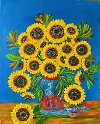 Buy Original Sunflower Paintings On Canvas Signed • 85£