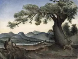 Buy EMMA ELEONORA KENDRICK (1788-1871) Miniature Painting TREE IN MOUNTAIN LANDSCAPE • 150£