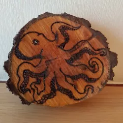 Buy Log Slice Wood Pyrography Art Sea Creature Octopus • 7£