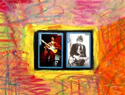 Buy Original Art Drawing & Collage: Jimi Hendrix & Bob Dylan Game Cards + Oil Pastel • 14.88£