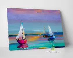 Buy Sunset Boats Oil Painting Canvas Art Abstract Wall Art Print Canvas.--D868 • 15£