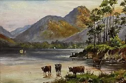 Buy Old Vintage MOUNTAINS & CATTLE LANDSCAPE PAINTING Signed D Cleg? 19th - 20th Cen • 19.95£