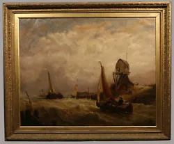 Buy 19th Century English Seascape With Boats And Figures By The Shore • 6,299.96£