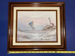 Buy Vintage Brian Roche Seascape Oil Painting Lighthouse Boat Beach Ocean • 65.48£