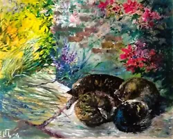 Buy Painting   Sleeping Cats . Oil On Cardboard. 8x10inc. Handmade. 2024. Unframed. • 24.81£