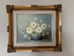 Buy Vintage Signed Oil Painting Of Primrose Coloured Flowers • 19£