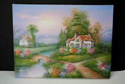 Buy Beautiful Vintage Signed C. Manning Oil On Canvas Cottage Landscape Scene 12x16 • 37.21£