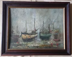 Buy Painting Framed Pre Owned - Fishing Boats In Harbour • 45£