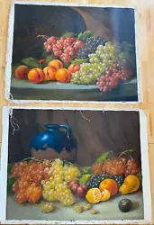 Buy PAIR Oil Paintings Still Life Fruit Table Grapes Orange Lemon Old Master School • 40£