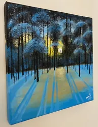 Buy Acrylic Painting On Canvas 8  X 8  Snowy Forest Sunrise Art Hand Painted • 10£