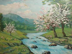 Buy Antique Impressionist Oil Painting Forest River Landscape • 147.20£