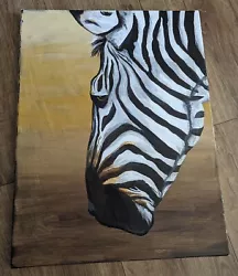 Buy Wild Zebra In Acrylic On Canvas Board (46 Cm By 36 Cm) Signed By Artist. • 49.99£