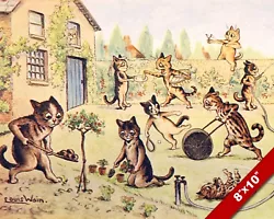 Buy Cats Busy Working In The Garden Kitten Louis Wain Art Painting Real Canvas Print • 14.17£