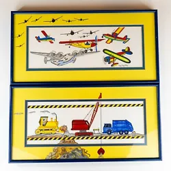 Buy Two Judy Hagstrom Signed Original Art Kids Boy Room Nursery Lot Trucks Planes • 82.65£