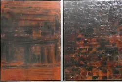 Buy Mid Century Pair Of Contemporary Abstract Oil Paintings On Canvas. Signed Verso. • 350£