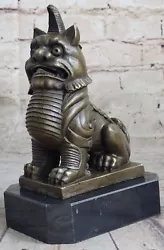 Buy 7.5  Solid Bronze Exorcise Evil Spirits Guardian Door Foo Fu Dog Lion Statue Art • 107.33£