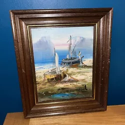 Buy Stunning Mediterranean Oil Painting Of Boats Next To Shoreline Original... • 28£